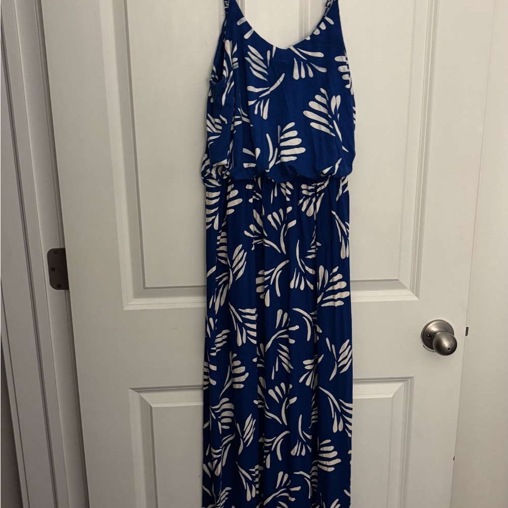 Lush Blue and White Printed Maxi Dress